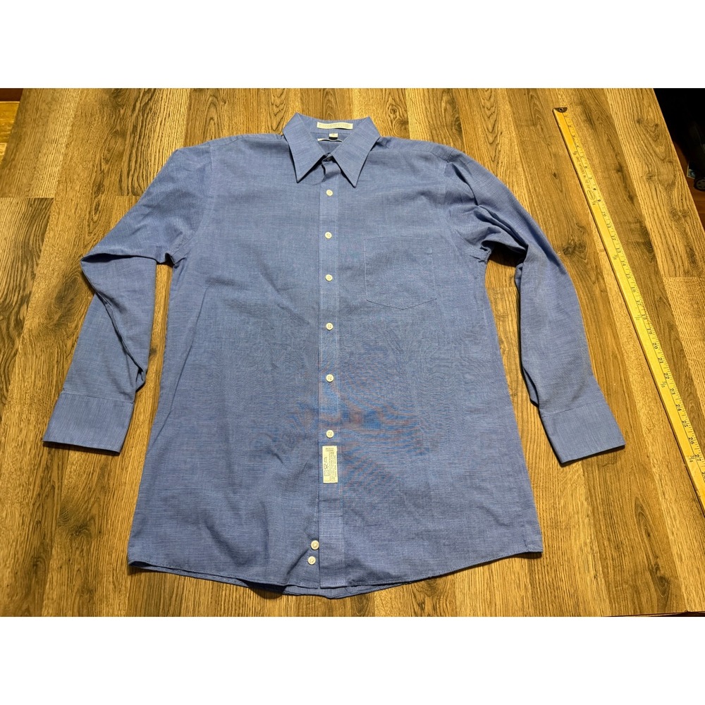 Geoffrey Beene Shirt Mens Size 15 32/33 Blue Long Sleeve Button Up